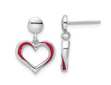 Sterling Silver Red Enamel Heart Dangle Post Earrings